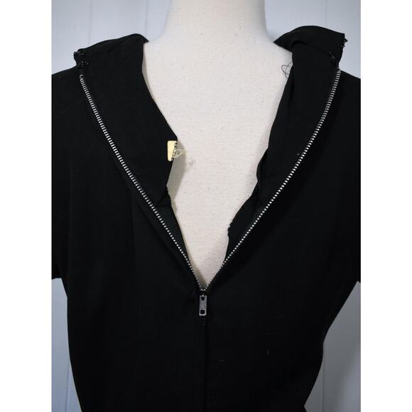 Vintage 50s Film Noir Ruched Shawl Neck Crochet Center Black Deco Dress - Picture 10 of 10